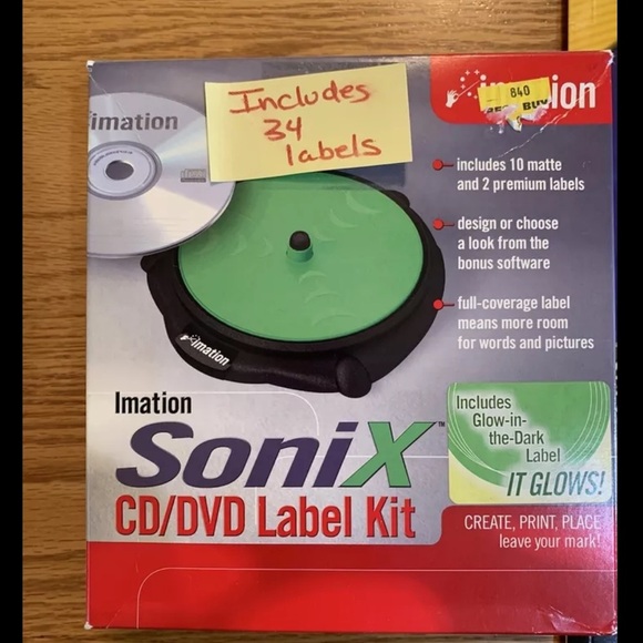 Lot- Imation SONIX Kit CD & DVD Label Maker Kit System Extra Refill Label Packs - Picture 2 of 9